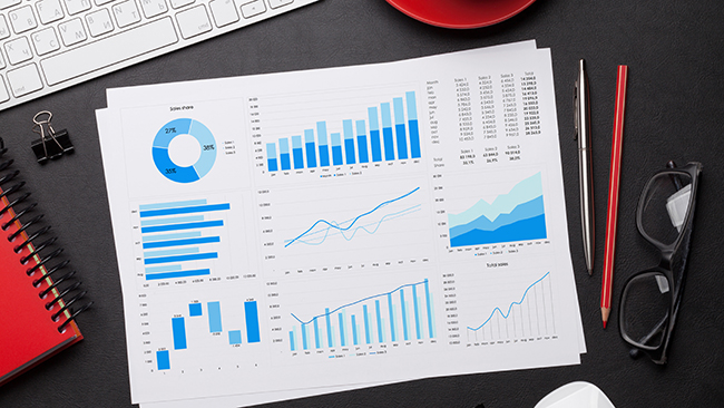 Office workplace table with report page